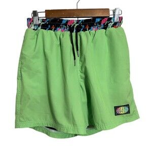 Slunks Shorts Mens S Green Neon 80s Lined Volleyball Beach Swimwear Athletic